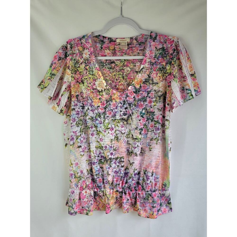 Sundance Boho Butterflies Floral Watercolor Sublimation Print Ruffle Top Size L - Picture 5 of 12